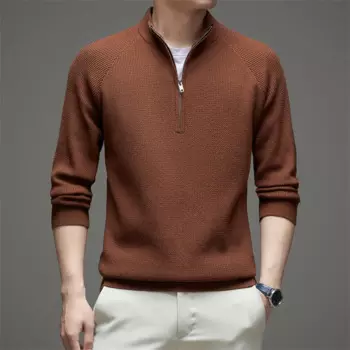 Мужской плотный свитер Lyocell, сезон осень-зима 2024, модная одежда на молнии, мужской теплый шерстяной джемпер с воротником-стойкой