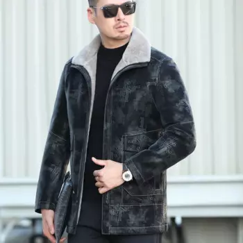 Мужской пуховик средней длины, Повседневная камуфляжная куртка из плотной кожи с бархатной подкладкой, официальная деловая куртка с мехом