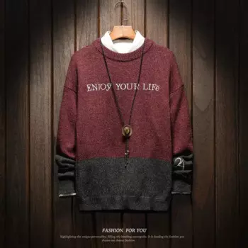 Мужской пуловер с круглым вырезом, с высоким воротником