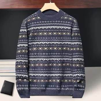 Мужской пуловер с круглым вырезом, в национальном стиле