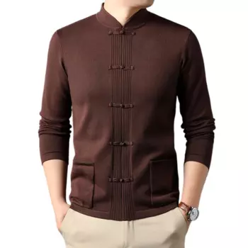 Мужской пуловер с воротником-стойкой и длинными рукавами