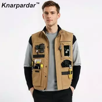 Мужской рабочий жилет цвета хаки, жилет с карманами для инструментов, жилет Craftsman carpener Mechanic, рабочий жилет, спецодежда, уличный грузовой жилет
