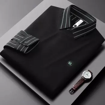 Мужской роскошный свитер в полоску, облегающий вязаный пуловер из двух частей с вышивкой на осень и зиму, теплый мужской повседневный трикотажный пуловер с воротником-рубашкой