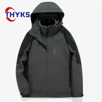 Мужской съемный комплект из двух предметов, однотонная куртка для походов, утепленная внутренняя подкладка, теплый капюшон, удобный уличный костюм для пар альпинистов