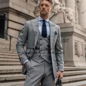 Мужской серый костюм в клетку, 3 шт./комплект