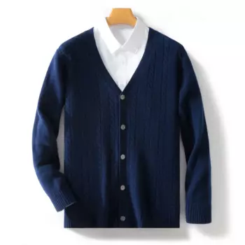 Мужской шерстяной кардиган с V-образным вырезом и длинным рукавом