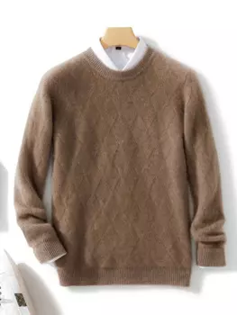 Мужской шерстяной пуловер с круглым вырезом и длинным рукавом