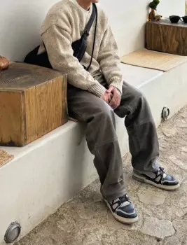 Мужской шерстяной свитер ручной работы VISVIM KOFU AMPLUS BOATNECK 23AW