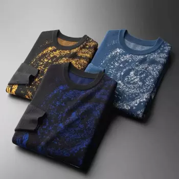 Мужской шерстяной свитер с круглым вырезом и принтом, Осень-зима