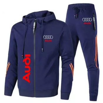 Мужской спортивный костюм Audi, спортивная одежда с логотипом автомобиля, толстовка на молнии + брюки, повседневные спортивные комплекты из 2 предметов, мужская одежда Audi