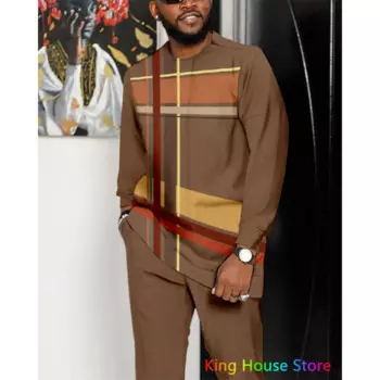 Мужской спортивный костюм из 2 предметов, футболка с длинным рукавом и 3D-принтом, повседневный тренировочный костюм, уличная одежда большого размера, трендовый спортивный костюм, осень