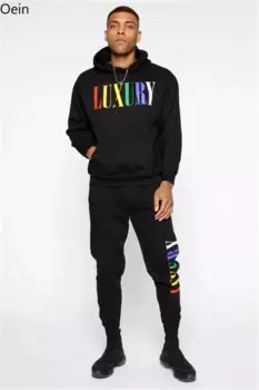 Мужской спортивный костюм из 2 предметов, повседневные штаны, толстовка с капюшоном, спортивный костюм, комплект из свитшота, 5 цветов