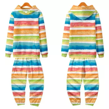 Мужской спортивный костюм из 2 предметов, толстовка с капюшоном и штаны в стиле Харадзюку, пуловер в полоску с принтом, спортивный костюм для фитнеса, 2022