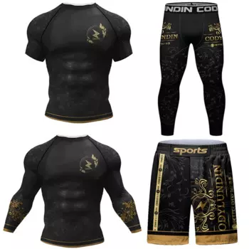 Мужской спортивный костюм MMA Rashguard Jiu футболка с надписью Jitsu + брюки для фитнеса боксерские трикотажные изделия BJJ Муай Тай шорты спортивный костюм для спортзала