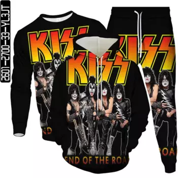 Мужской спортивный костюм, женский костюм клоуна, модель вечерние Kiss рок-группы, одежда с музыкальным принтом, толстовка, брюки, свитшот, костюм из трех предметов, женский спортивный костюм
