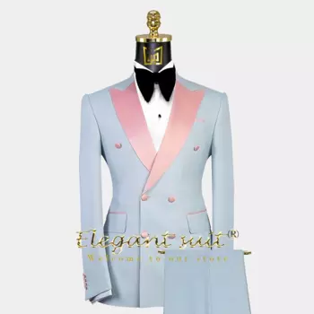 Мужской стильный розовый атласный двойной двубортный костюм, костюм из 3-х предметов (пиджак, жилет и брюки), индивидуальный банкетный костюм для жениха