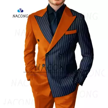 Мужской строченный костюм из двух предметов, Официальный пиджак и брюки, мужской свадебный костюм, пиджак