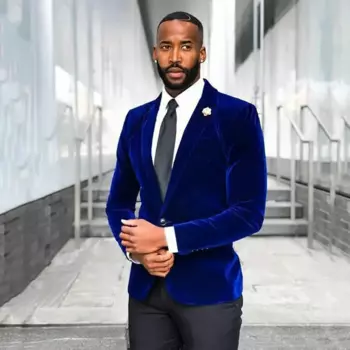 Мужской свадебный костюм из блейзера и брюк, синего цвета