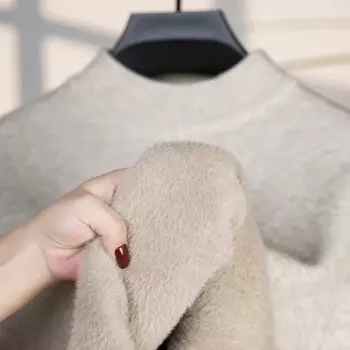 Мужской свитер COZOK, цельный бархатный свитер с воротником средней высоты, утепленная однотонная трикотажная рубашка с длинными рукавами для осени и зимы