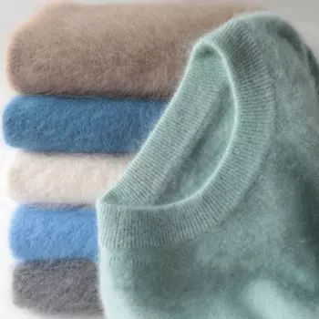 Мужской свитер из 100% чистой норки и кашемира, пуловеры с круглым вырезом, вязаный норковый свитер большого размера, зимние Новые Топы, высококлассные джемперы с длинным рукавом