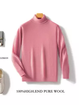 Мужской свитер из 100% мериносовой шерсти, водолазка, вязаный пуловер, кашемировые утепленные топы, джемперы с длинным рукавом, в полоску, Осень-зима