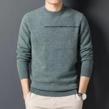 Мужской свитер из чистой шерсти, модный кашемировый теплый свитер в полоску, мужской свитер из 100% шерсти с круглым вырезом, пуловеры с длинными рукавами