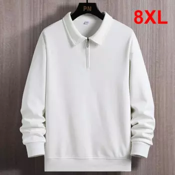 Мужской свитшот на молнии, однотонный черный или белый свитшот, размеры до 8XL, спортивный костюм для весны и осени
