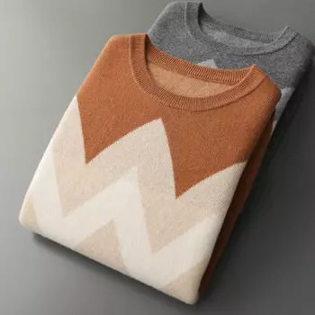 Мужской теплый свитер с круглым вырезом, Повседневный шерстяной вязаный джемпер из семи толстых нитей, Осень-зима