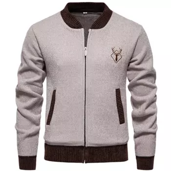 Мужской теплый трикотажный кардиган с воротником-стойкой, на осень/зиму