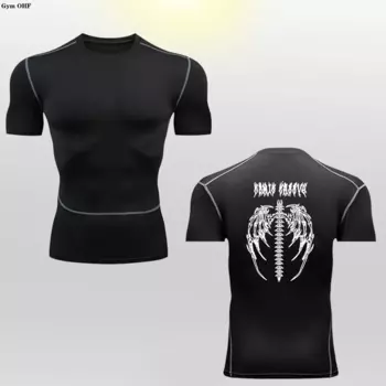 Мужской Топ для фитнеса, Спортивная быстросохнущая дышащая Черная Спортивная одежда для бодибилдинга, тренировок, фитнеса, облегающая футболка с коротким рукавом для мужчин