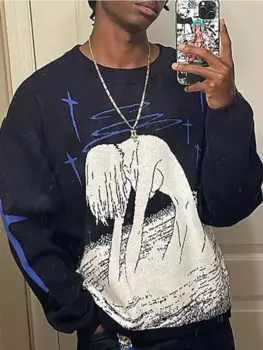 Мужской трикотажный джемпер с длинным рукавом и круглым вырезом