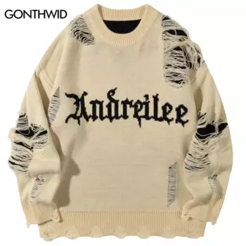 Мужской трикотажный джемпер с длинным рукавом, в стиле хип-хоп