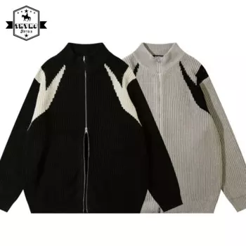 Мужской трикотажный кардиган на молнии, в американском стиле