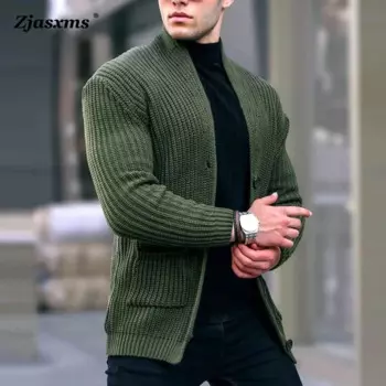 Мужской трикотажный кардиган на пуговицах, с длинным рукавом