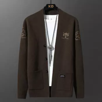 Мужской трикотажный кардиган с V-образным вырезом, на весну и осень