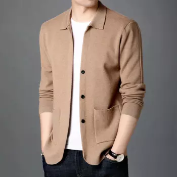 Мужской трикотажный кардиган с V-образным вырезом, длинным рукавом