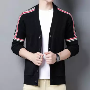 Мужской трикотажный кардиган с V-образным вырезом и пуговицами