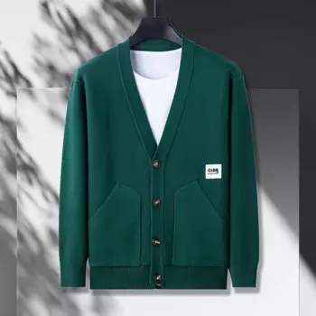 Мужской трикотажный кардиган с V-образным вырезом и карманами