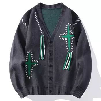 Мужской трикотажный кардиган с V-образным вырезом, Осень-зима