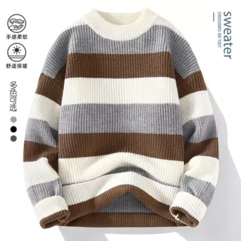 Мужской трикотажный пуловер с длинным рукавом, с круглым вырезом