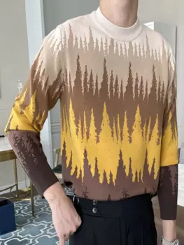 Мужской трикотажный пуловер с круглым вырезом, длинным рукавом