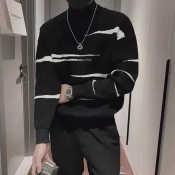 Мужской трикотажный пуловер с круглым вырезом и длинным рукавом