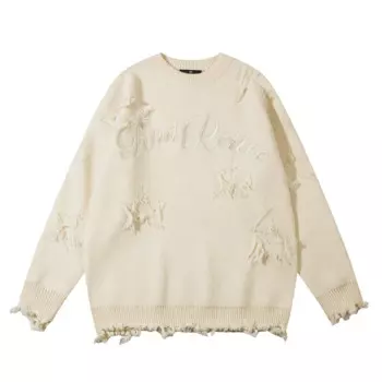 Мужской трикотажный пуловер с круглым вырезом, с вышивкой