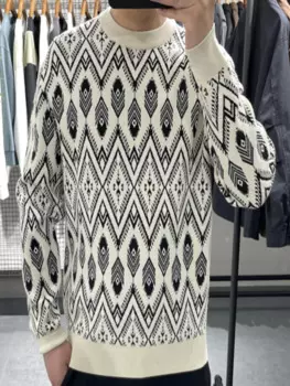 Мужской трикотажный пуловер с круглым вырезом, в стиле ретро