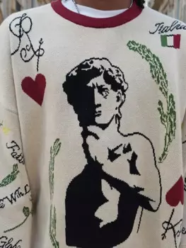 Мужской трикотажный пуловер с круглым вырезом, в стиле хип-хоп