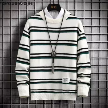 Мужской трикотажный пуловер в полоску, с круглым вырезом