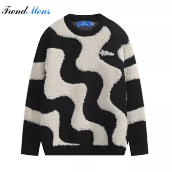 Мужской трикотажный пуловер в полоску, с круглым вырезом