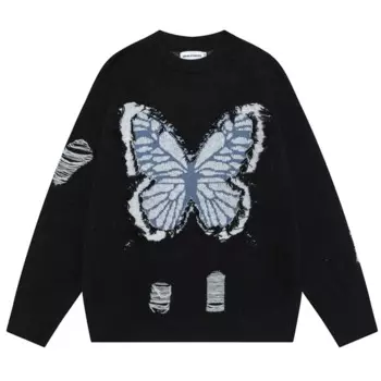 Мужской трикотажный пуловер в стиле хип-хоп, с круглым вырезом