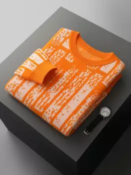 Мужской трикотажный свитер из 100% шерсти с круглым вырезом, пуловер, сезон осень-зима, плотная Повседневная модная теплая мужская одежда в полоску с длинными рукавами, топы