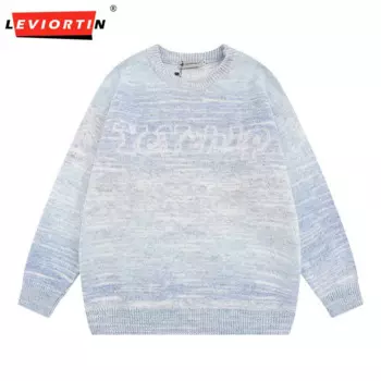 Мужской трикотажный свитер с радужным градиентом, осенне-зимний Повседневный Свободный пуловер с длинными рукавами и вырезом лодочкой